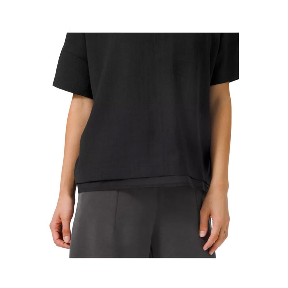 Lululemon A Shift In Time Black Short Sleeve Blouse Women's Size 8 Relaxed Fit - Picture 4 of 10